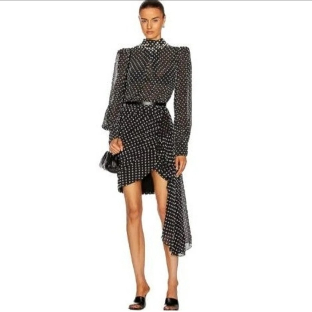 PATBO Black and White Polka Dot Draped Miniskirt
